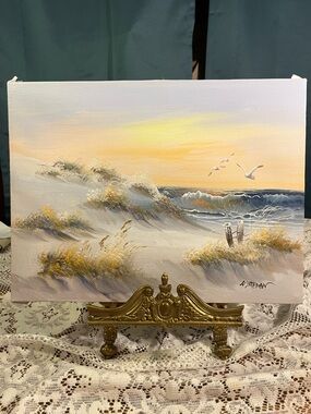 Coastal Sunrise Canvas Art Print - White and Gold